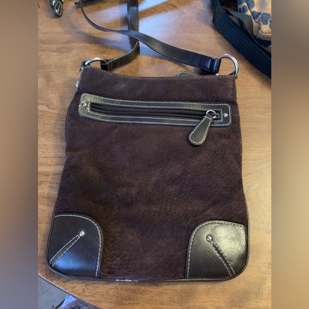 Dark brown leather crossbody bag